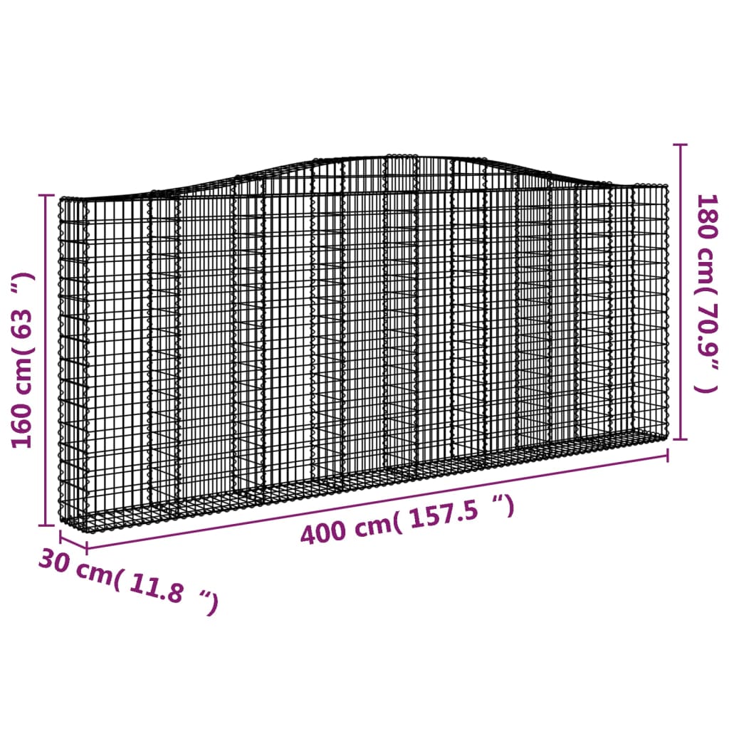 Schanskorven 2 st gewelfd 400x30x160/180 cm ijzer 2 400 x 30 x 160/180 cm