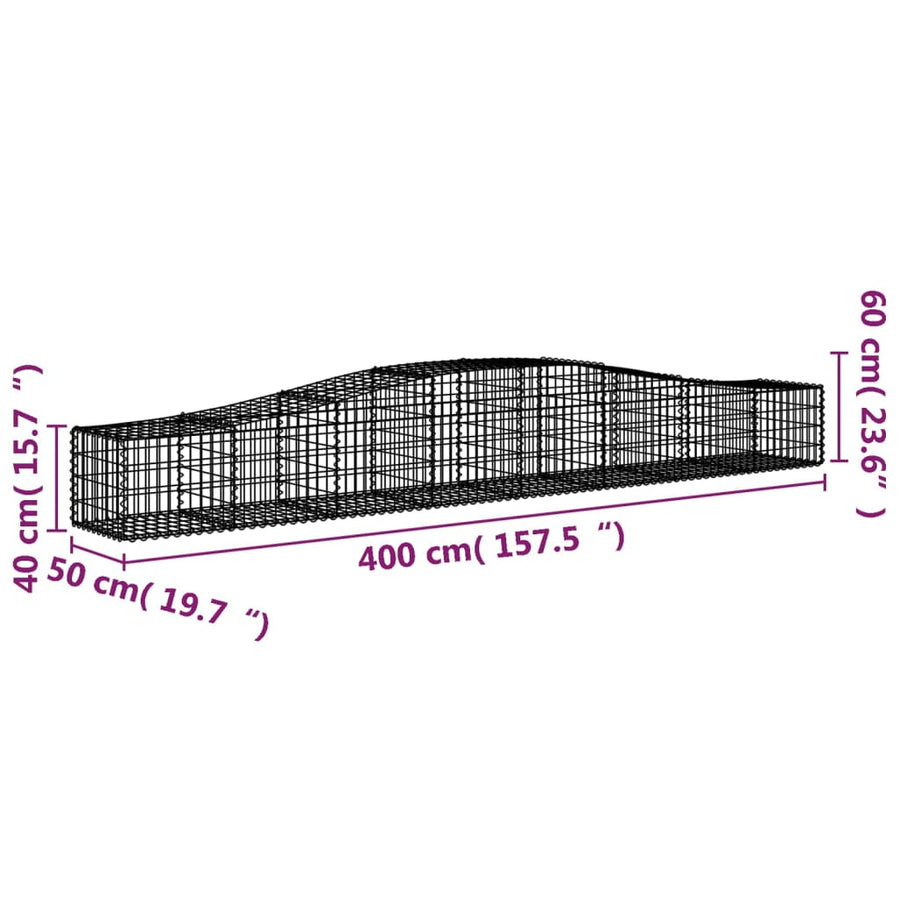 Schanskorven 9 st gewelfd 400x50x40/60 cm gegalvaniseerd ijzer 9 400 x 50 x 40/60 cm