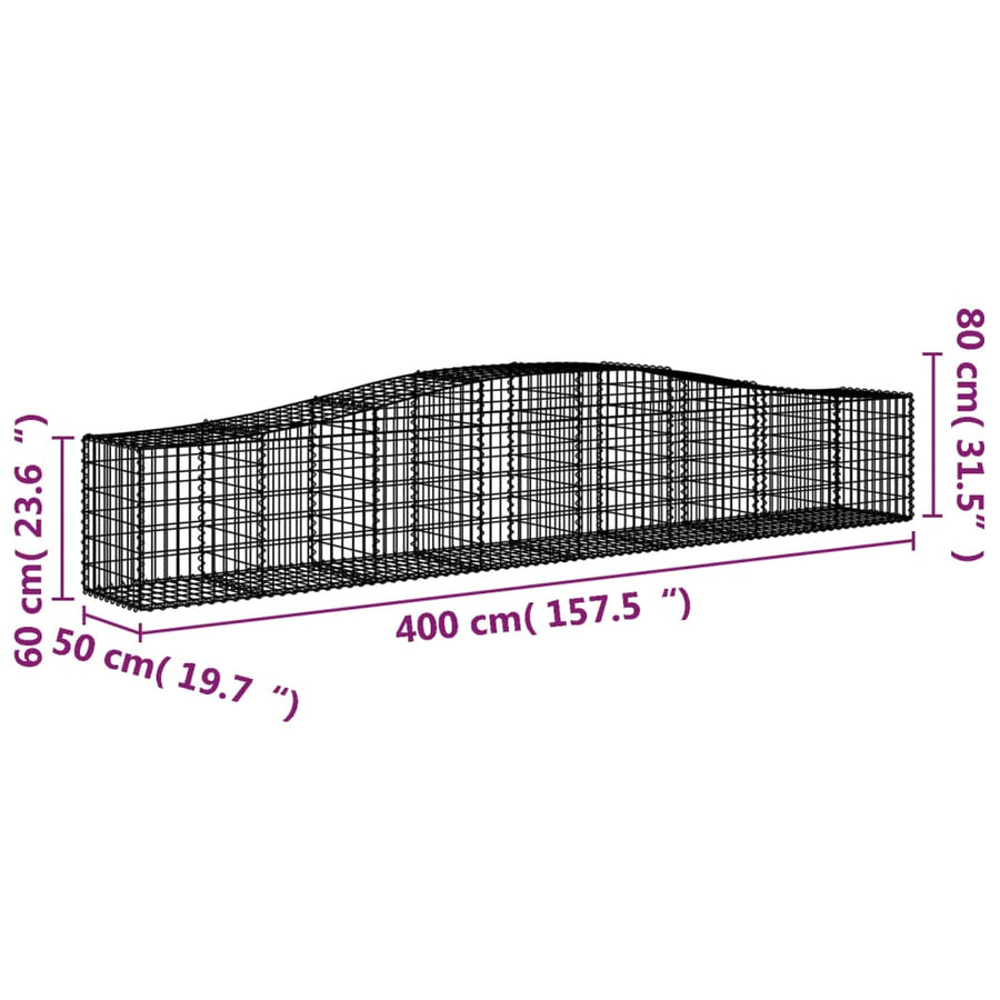 Schanskorf 2 st gewelfd 400x50x60/80 cm gegalvaniseerd ijzer 2 400 x 50 x 60/80 cm