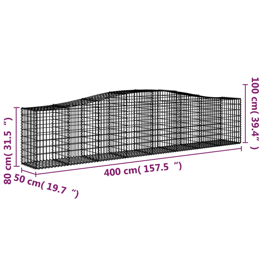 Schanskorven 3 st gewelfd 400x50x80/100 cm gegalvaniseerd ijzer 3 400 x 50 x 80/100 cm