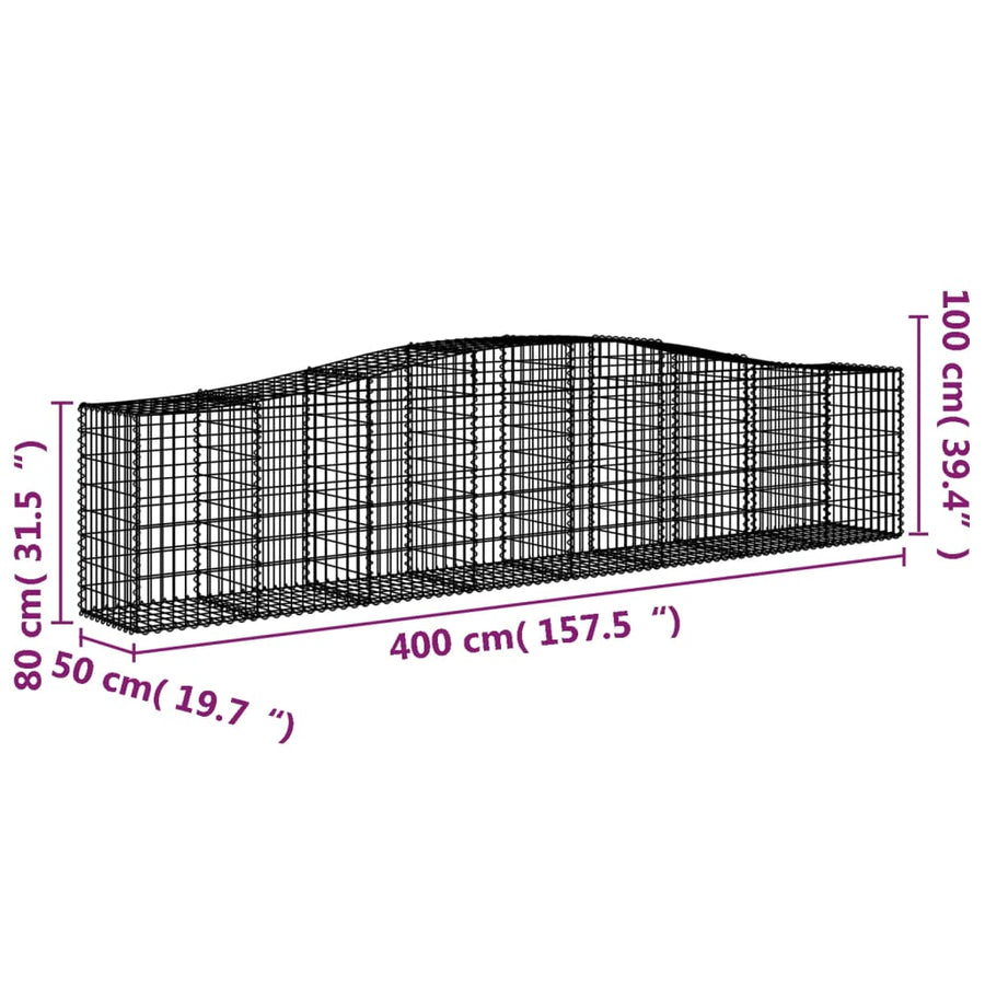 Schanskorven 8 st gewelfd 400x50x80/100 cm gegalvaniseerd ijzer 8 400 x 50 x 80/100 cm