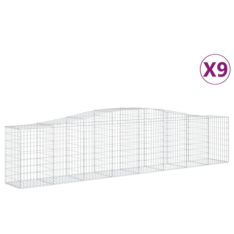 Schanskorven 9 st gewelfd 400x50x80/100 cm gegalvaniseerd ijzer 9 400 x 50 x 80/100 cm