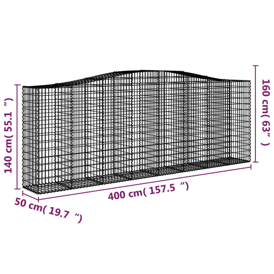 Schanskorven 2 st gewelfd 400x50x140/160 cm ijzer 2 400 x 50 x 140/160 cm