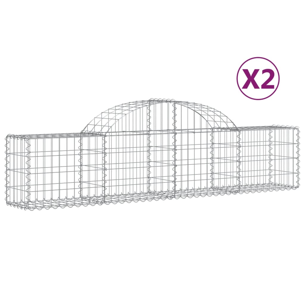 Schanskorven 2 st gewelfd 200x30x40/60 cm gegalvaniseerd ijzer 2 200 x 30 x 40/60 cm