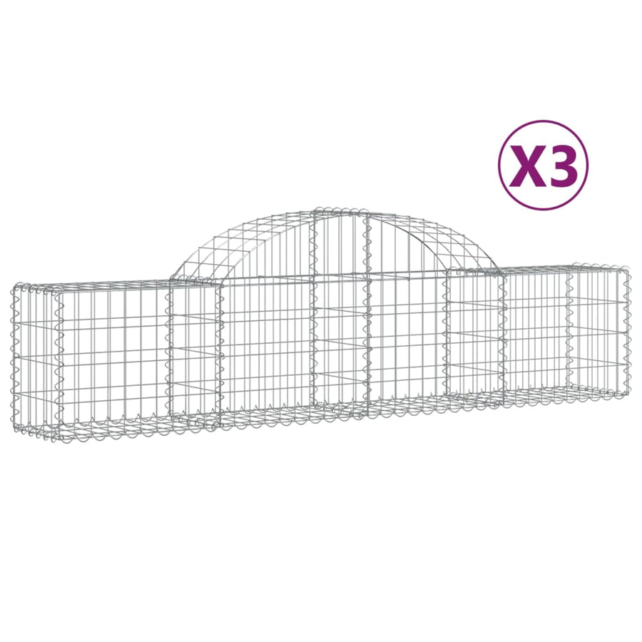Schanskorven 3 st gewelfd 200x30x40/60 cm gegalvaniseerd ijzer 3 200 x 30 x 40/60 cm