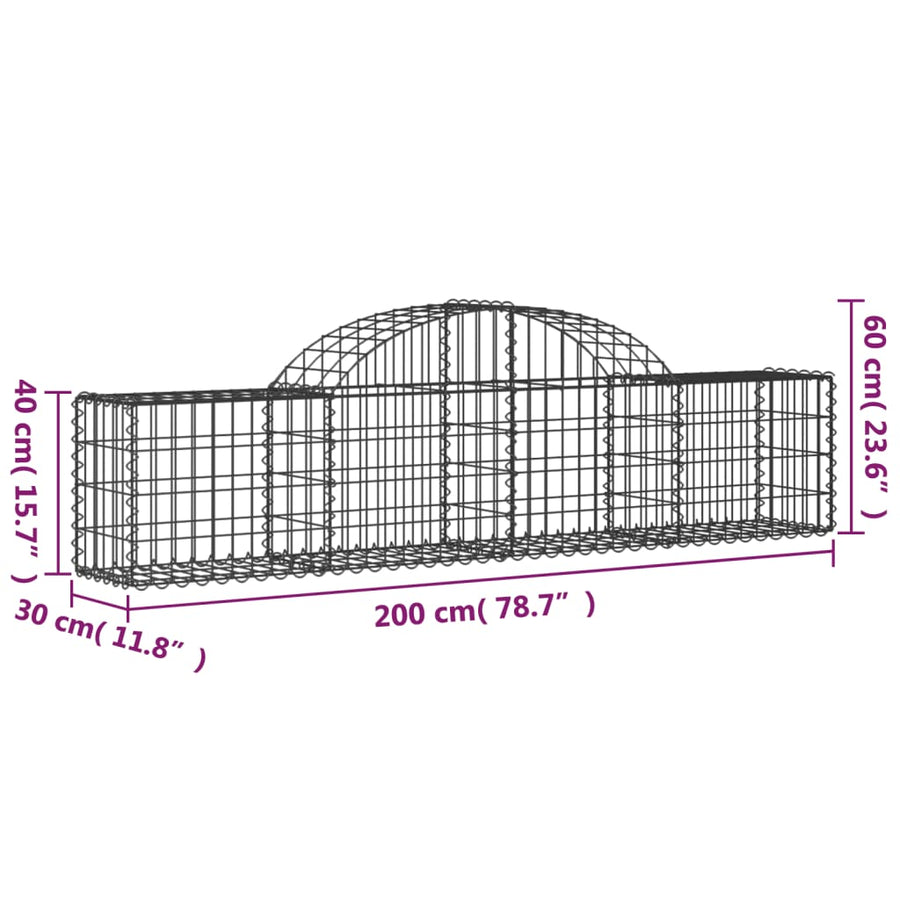 Schanskorven 7 st gewelfd 200x30x40/60 cm gegalvaniseerd ijzer 7 200 x 30 x 40/60 cm