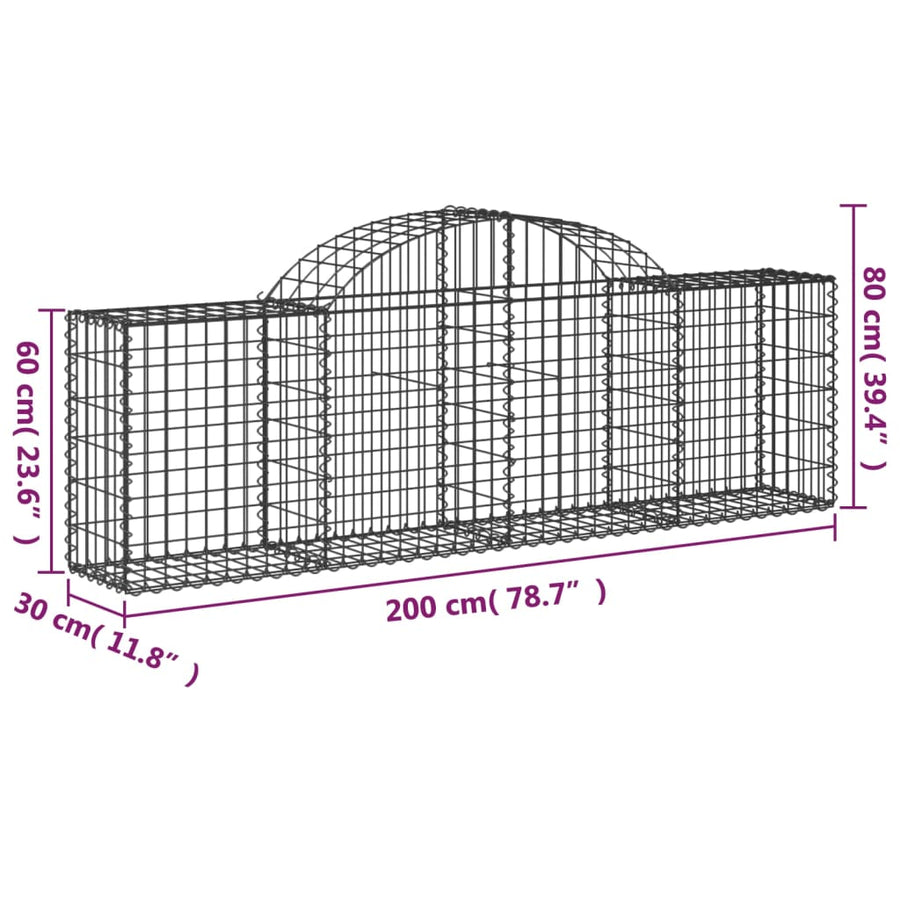 Schanskorven 7 st gewelfd 200x30x60/80 cm gegalvaniseerd ijzer 7 200 x 30 x 60/80 cm