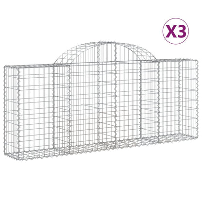 Schanskorven 3 st gewelfd 200x30x80/100 cm gegalvaniseerd ijzer 3 200 x 30 x 80/100 cm