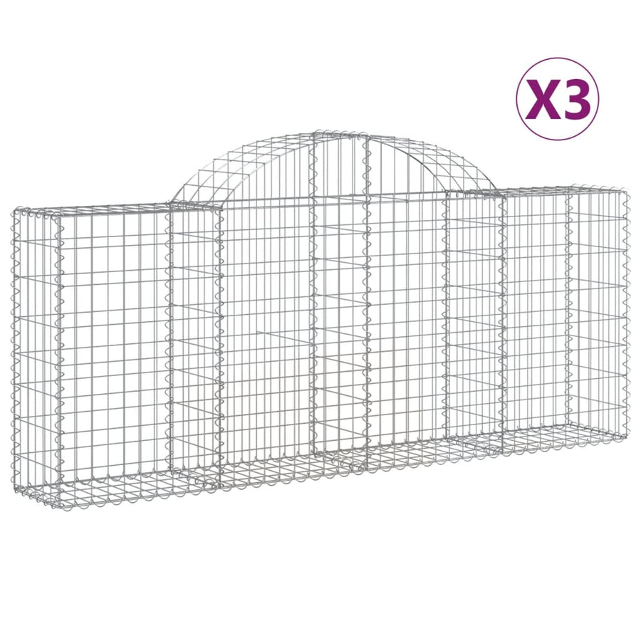 Schanskorven 3 st gewelfd 200x30x80/100 cm gegalvaniseerd ijzer 3 200 x 30 x 80/100 cm