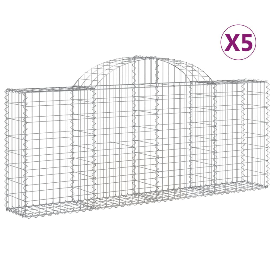 Schanskorven 5 st gewelfd 200x30x80/100 cm gegalvaniseerd ijzer 5 200 x 30 x 80/100 cm