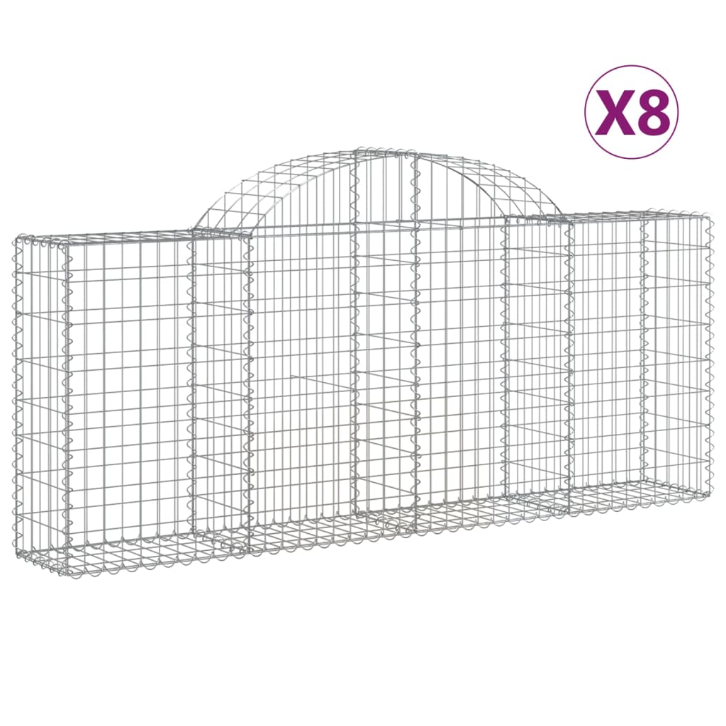 Schanskorven 8 st gewelfd 200x30x80/100 cm gegalvaniseerd ijzer 8 200 x 30 x 80/100 cm