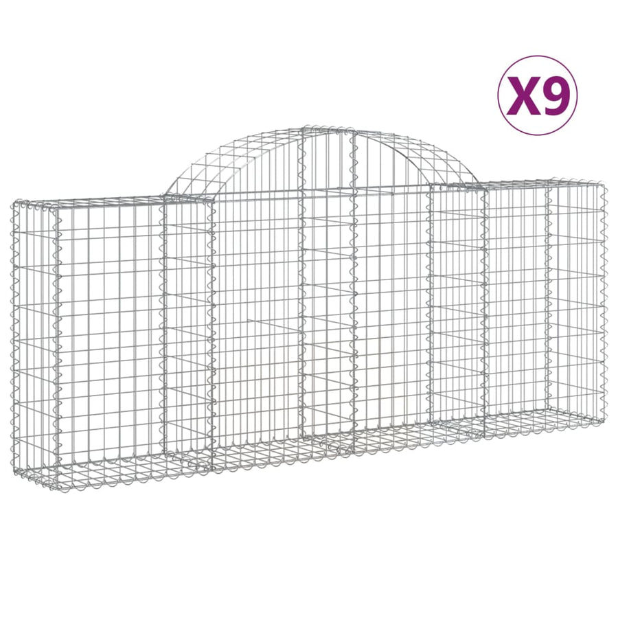 Schanskorven 9 st gewelfd 200x30x80/100 cm gegalvaniseerd ijzer 9 200 x 30 x 80/100 cm