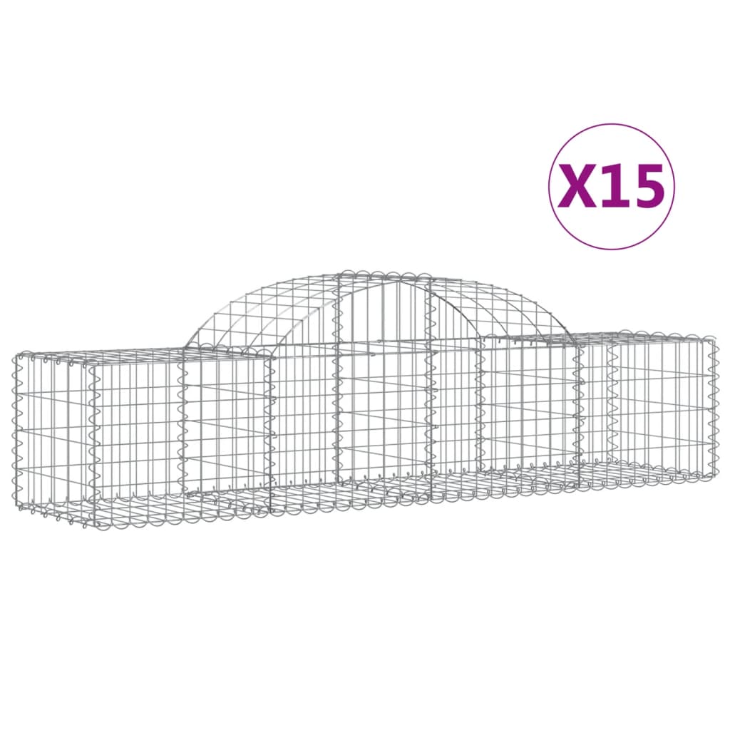 Schanskorven 15 st gewelfd 200x50x40/60 cm gegalvaniseerd ijzer 15 200 x 50 x 40/60 cm