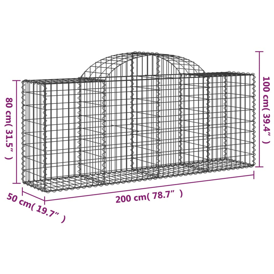 Schanskorven 7 st gewelfd 200x50x80/100 cm gegalvaniseerd ijzer 7 200 x 50 x 80/100 cm