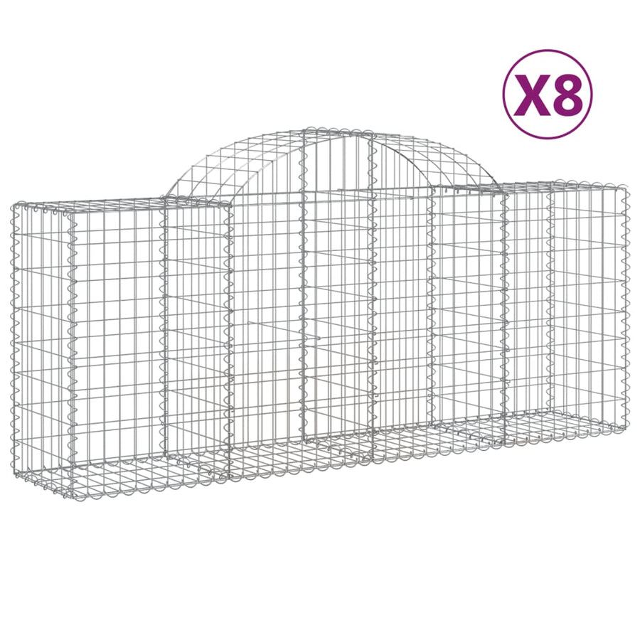 Schanskorven 8 st gewelfd 200x50x80/100 cm gegalvaniseerd ijzer 8 200 x 50 x 80/100 cm