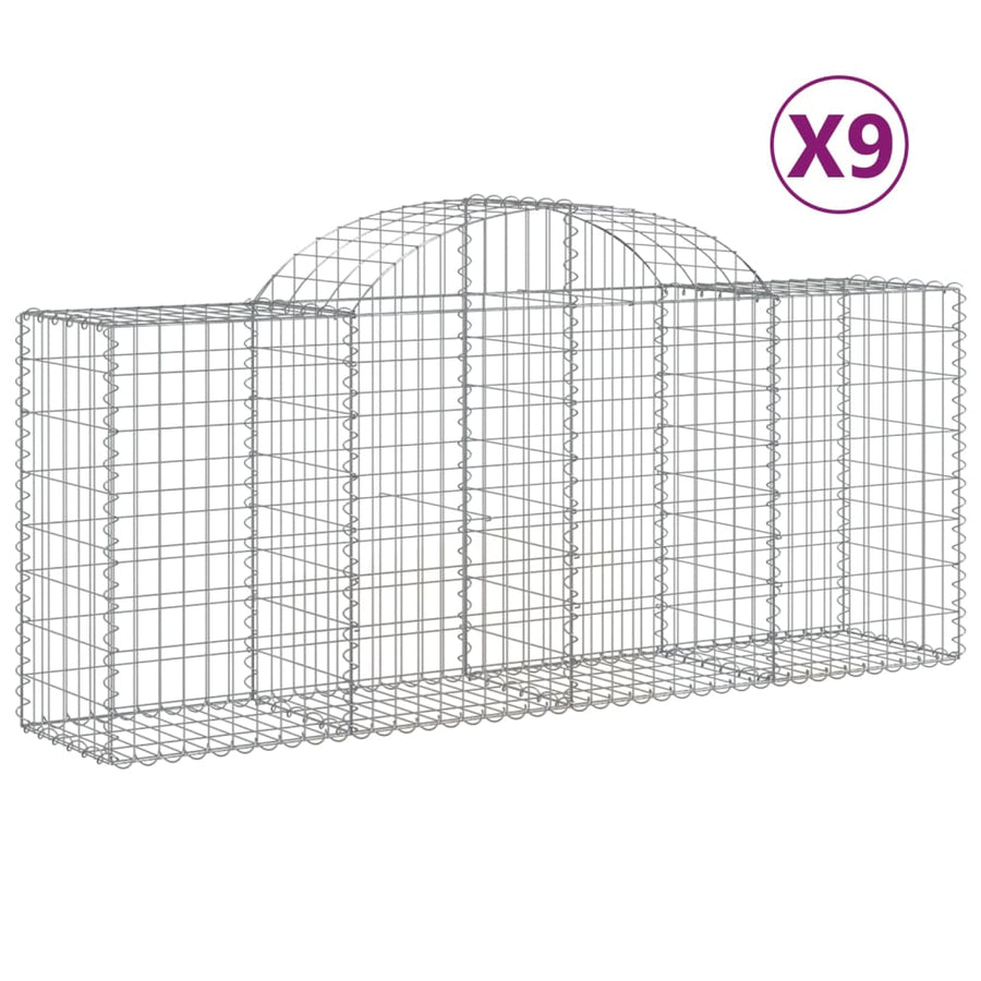 Schanskorven 9 st gewelfd 200x50x80/100 cm gegalvaniseerd ijzer 9 200 x 50 x 80/100 cm
