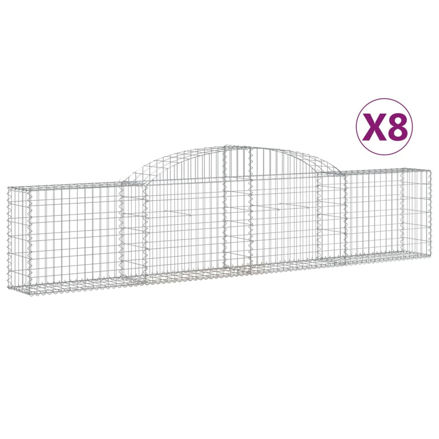 Schanskorven 8 st gewelfd 300x30x60/80 cm gegalvaniseerd ijzer 8 300 x 30 x 60/80 cm