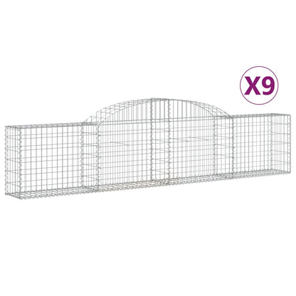 Schanskorven 9 st gewelfd 300x30x60/80 cm gegalvaniseerd ijzer 9 300 x 30 x 60/80 cm