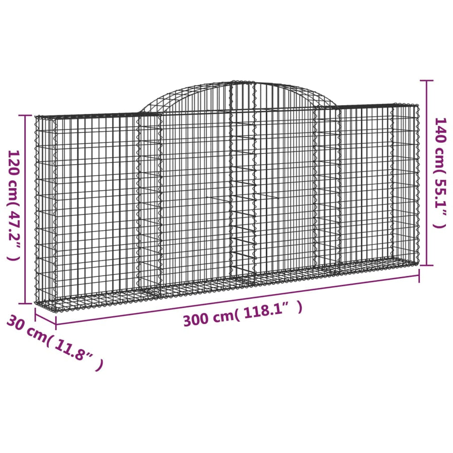 Schanskorven 2 st gewelfd 300x30x120/140 cm ijzer 2 300 x 30 x 120/140 cm