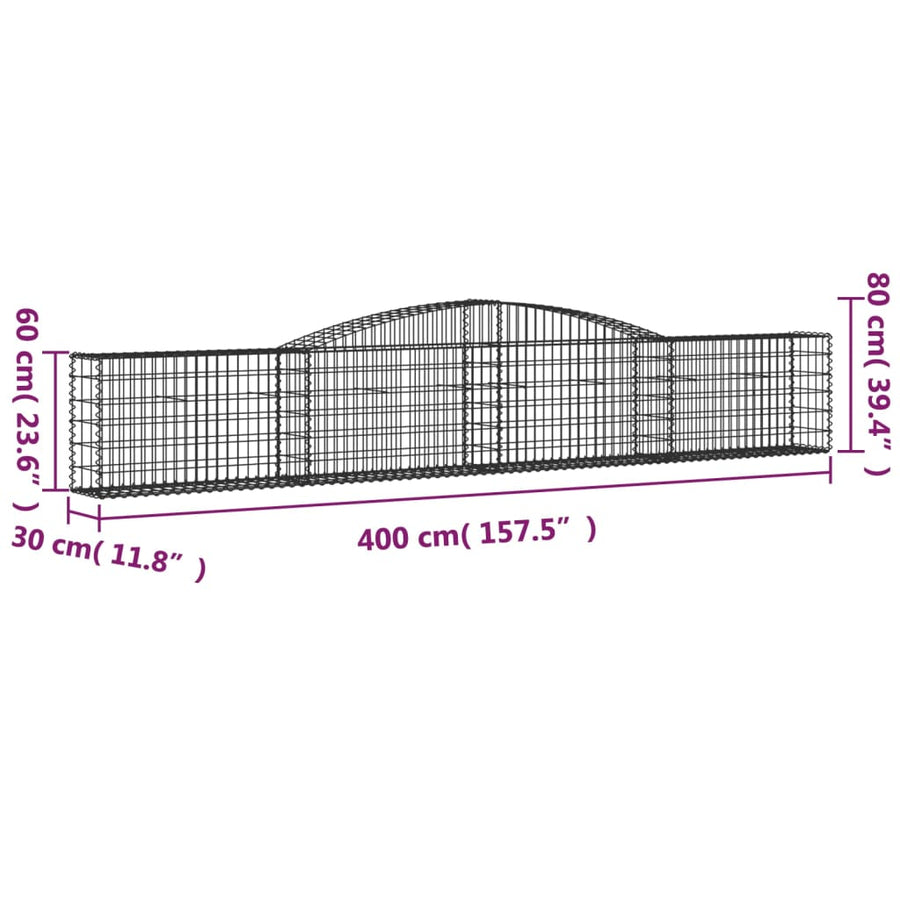 Schanskorven 3 st gewelfd 400x30x60/80 cm ijzer 3 400 x 30 x 60/80 cm