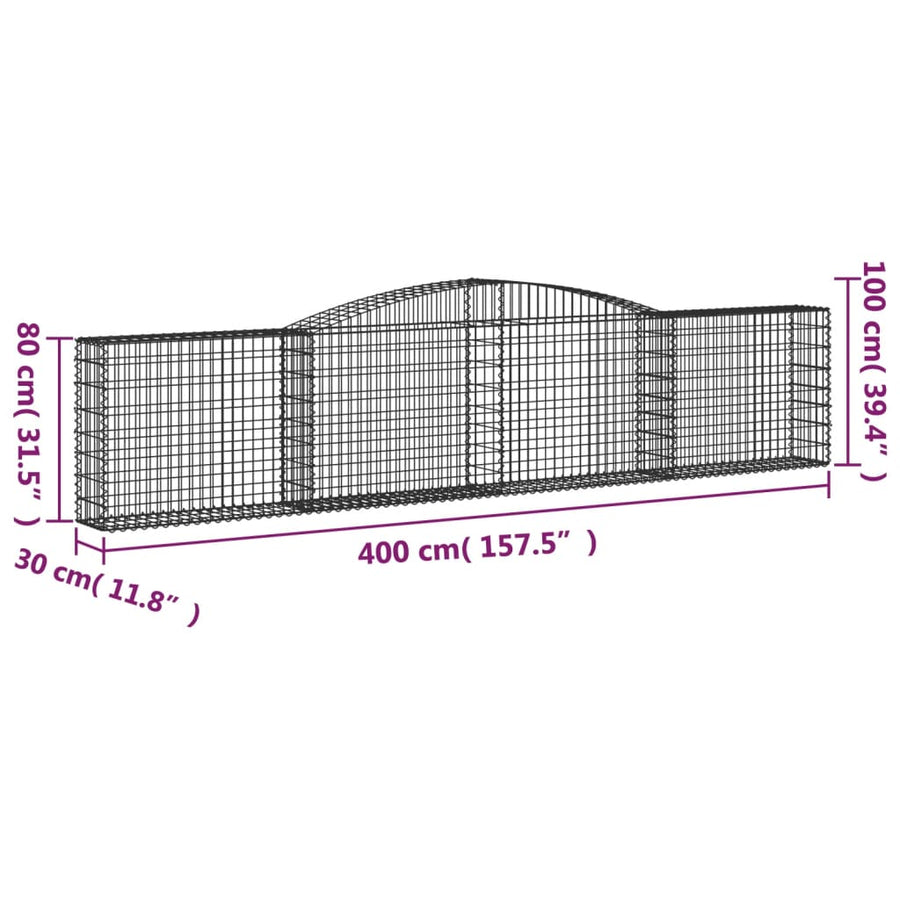 Schanskorven 4 st gewelfd 400x30x80/100 cm ijzer 4 400 x 30 x 80/100 cm