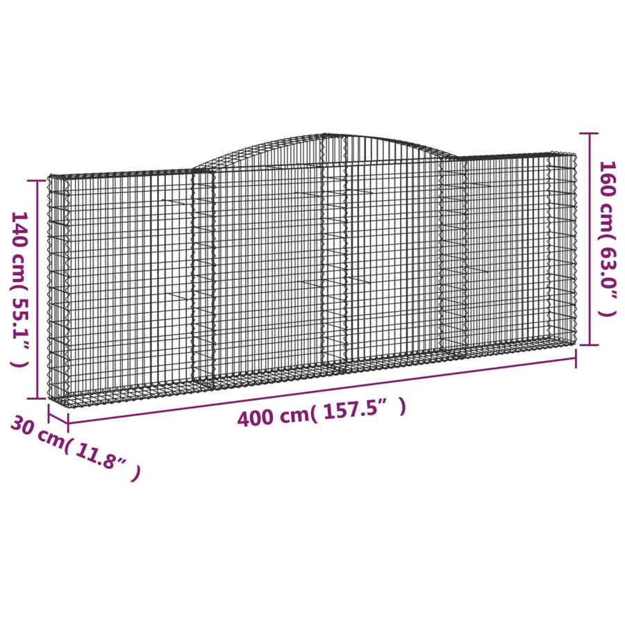 Schanskorven 4 st gewelfd 400x30x140/160 cm ijzer 4 400 x 30 x 140/160 cm