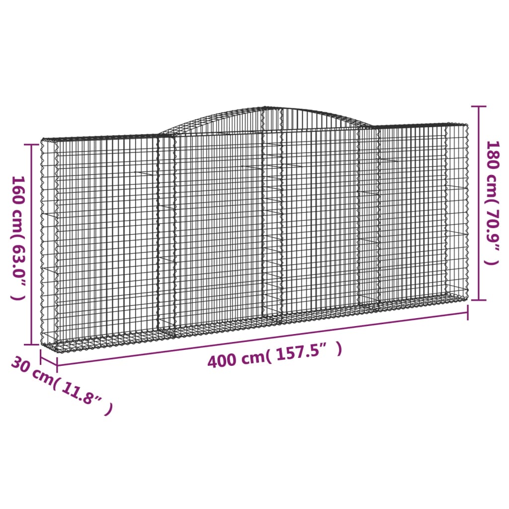 Schanskorven 7 st gewelfd 400x30x160/180 cm ijzer 7 400 x 30 x 160/180 cm