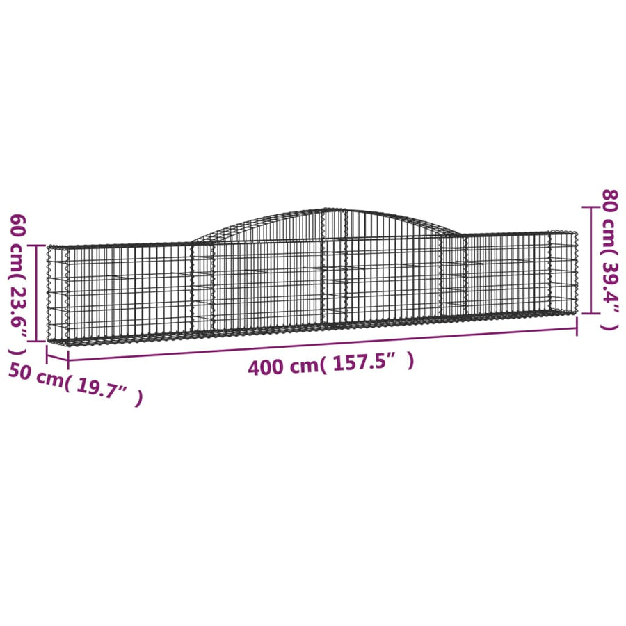 Schanskorven 4 st gewelfd 400x50x60/80 cm gegalvaniseerd ijzer 4 400 x 50 x 60/80 cm