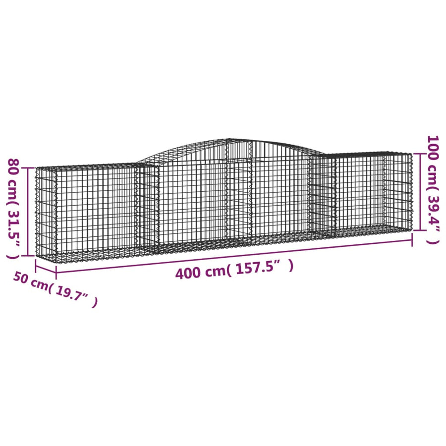 Schanskorven 5 st gewelfd 400x50x80/100 cm gegalvaniseerd ijzer 5 400 x 50 x 80/100 cm