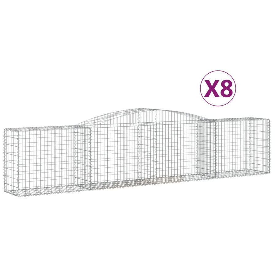 Schanskorven 8 st gewelfd 400x50x80/100 cm gegalvaniseerd ijzer 8 400 x 50 x 80/100 cm