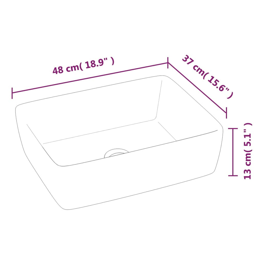 Wasbak 48x37x13 rechthoekig keramiek wit 48 x 37 x 13 cm Wit