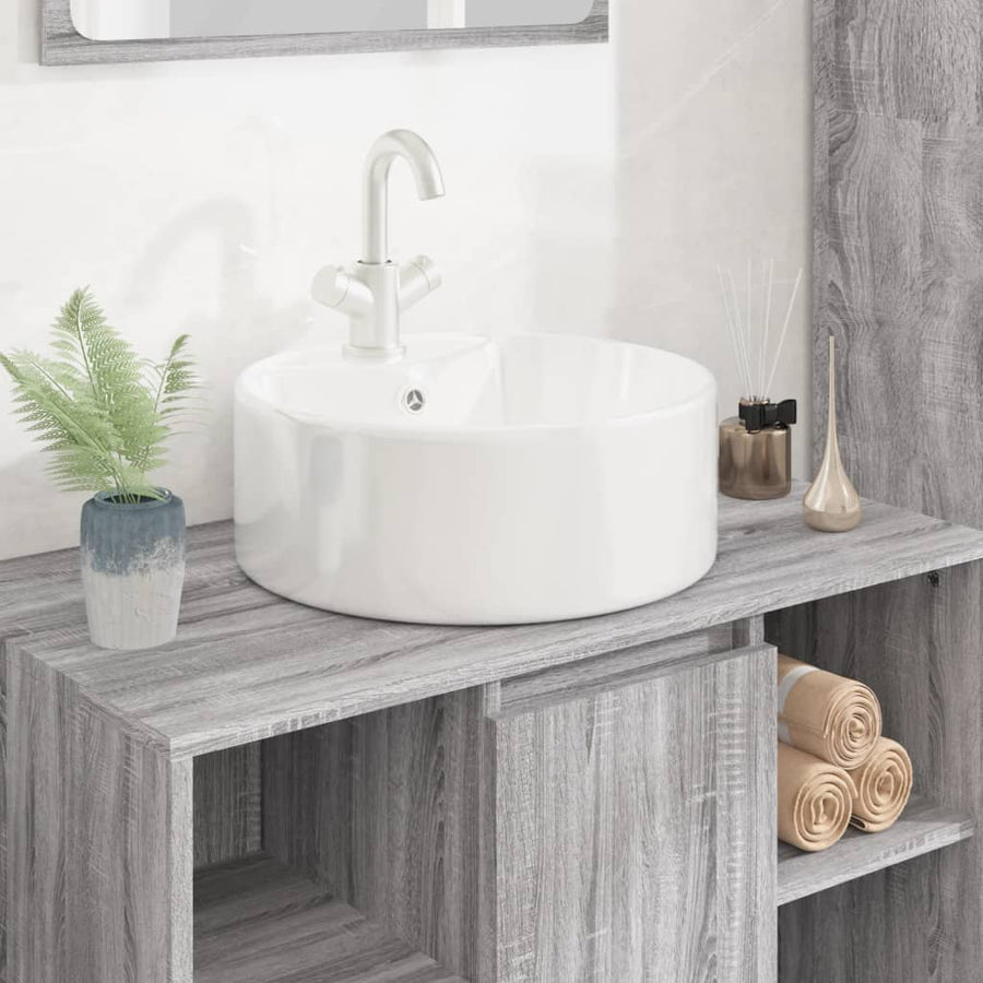 Wasbak Met Overloop, Keramiek, Rond, Wit