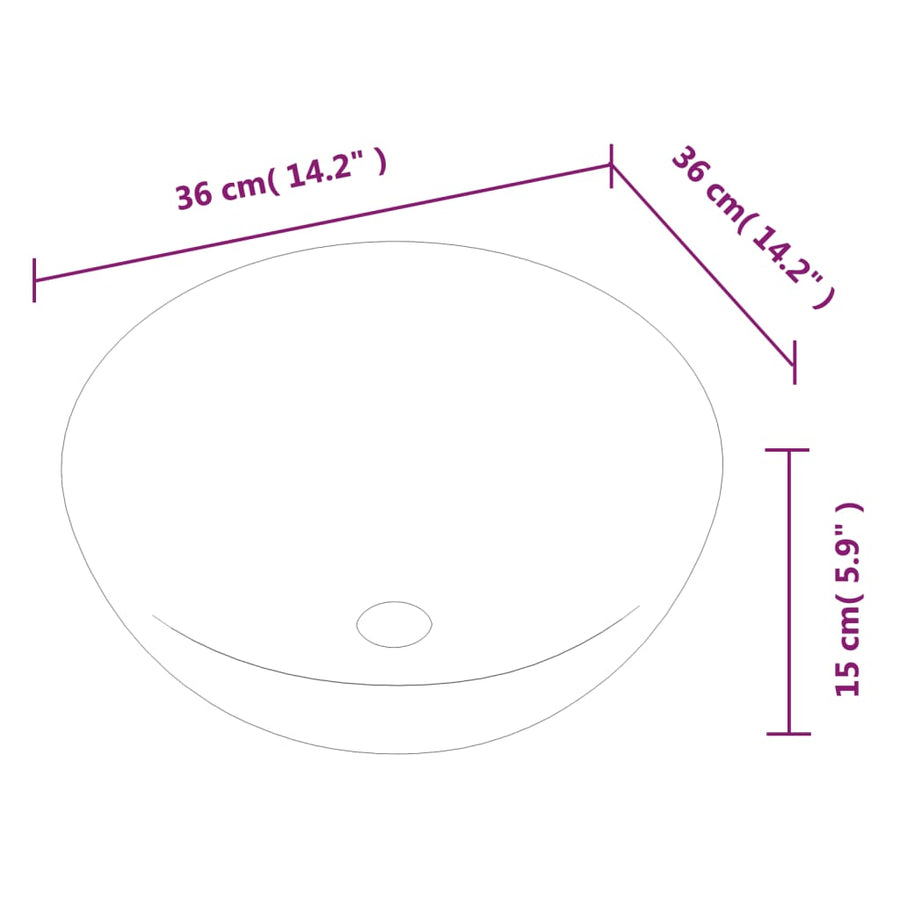 Wasbak 36x15 cm rond keramiek wit 36 x 15 cm Wit