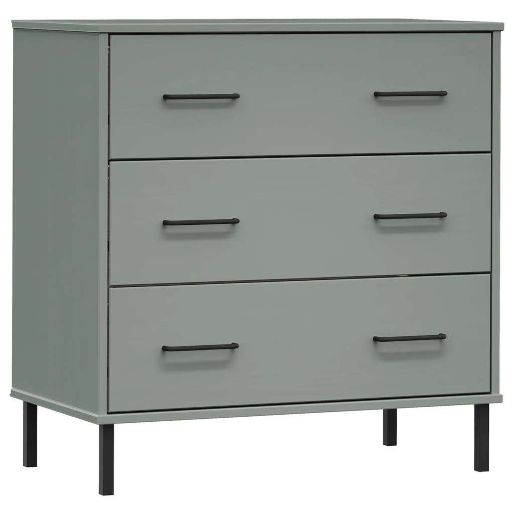 Dressoir Met 3 Lades Oslo 77X40X79,5 Cm Massief Hout Grijs