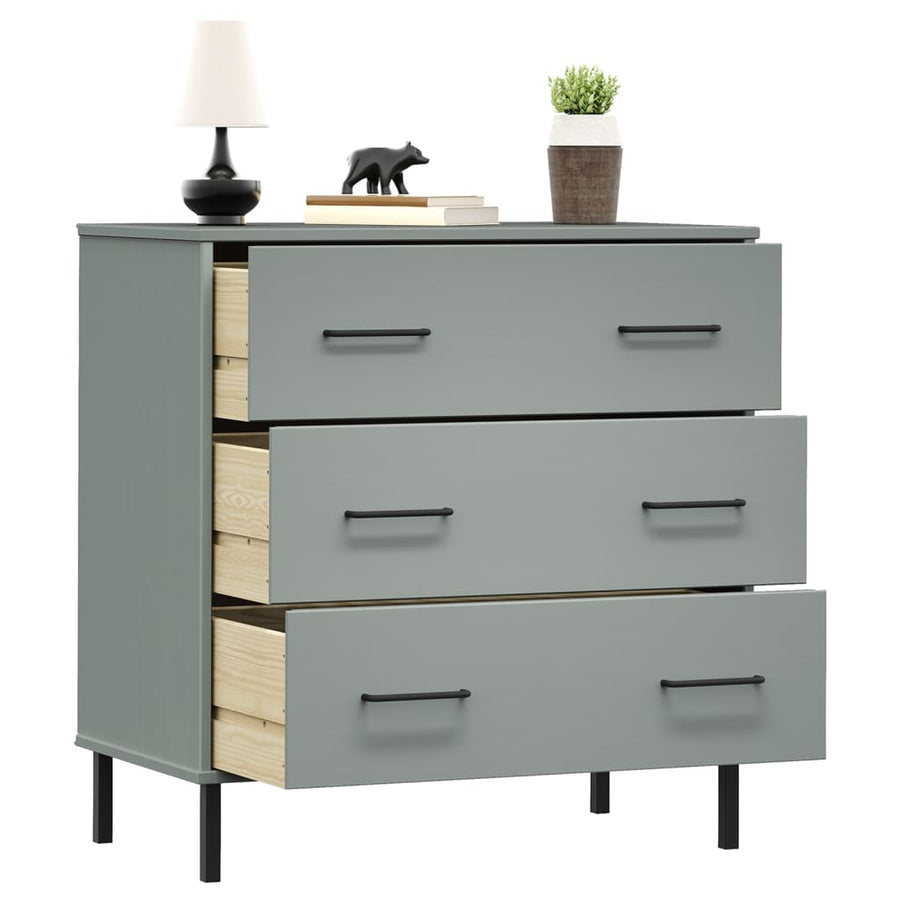 Dressoir Met 3 Lades Oslo 77X40X79,5 Cm Massief Hout Grijs