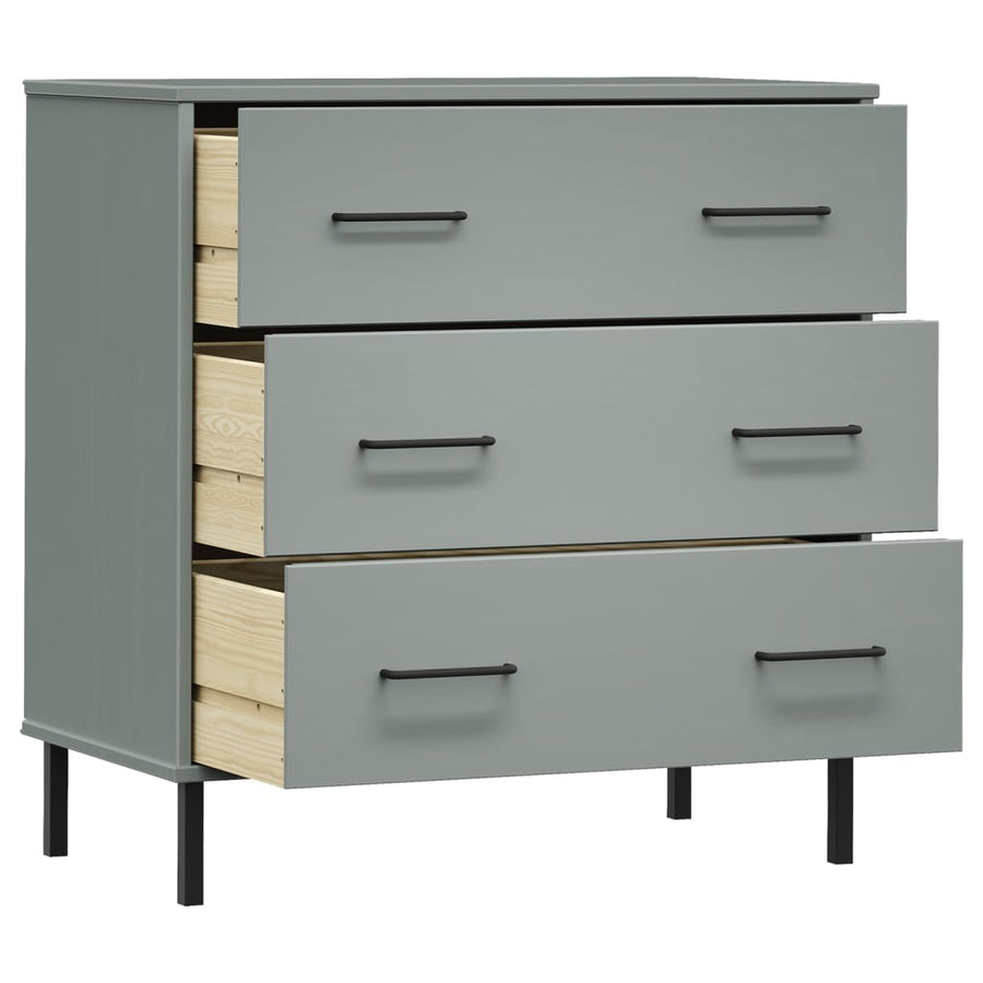 Dressoir Met 3 Lades Oslo 77X40X79,5 Cm Massief Hout Grijs
