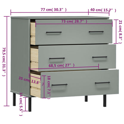 Dressoir Met 3 Lades Oslo 77X40X79,5 Cm Massief Hout Grijs