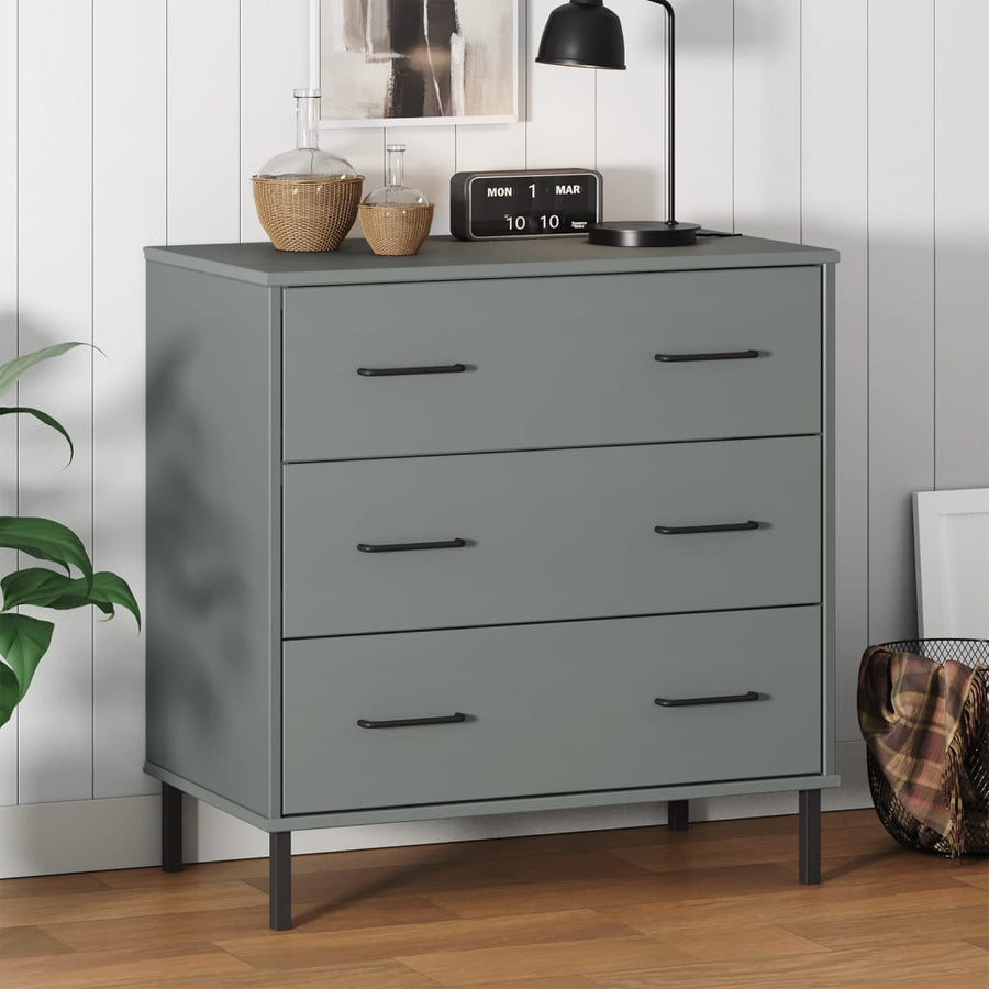 Dressoir Met 3 Lades Oslo 77X40X79,5 Cm Massief Hout Grijs