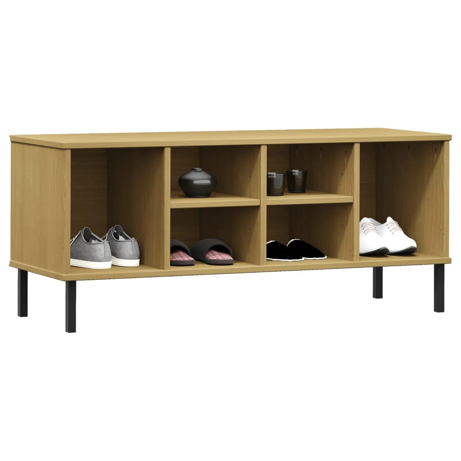 Schoenenrek Met Metalen Poten Oslo 106X35X45Cm Grenenhout Bruin