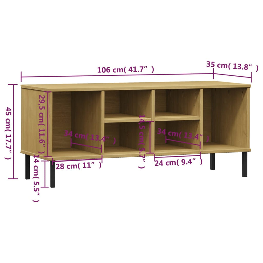 Schoenenrek Met Metalen Poten Oslo 106X35X45Cm Grenenhout Bruin