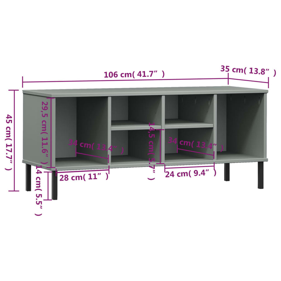 Schoenenrek Met Metalen Poten Oslo 106X35X45 Cm Grenen Grijs