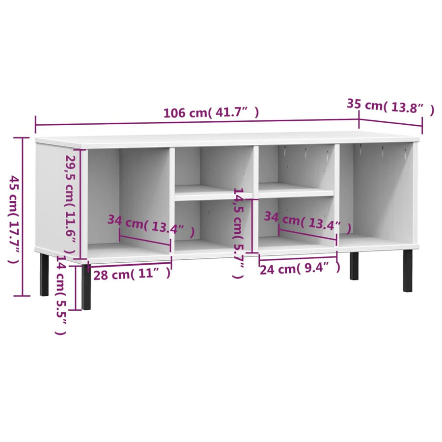 Schoenenrek Met Metalen Poten Oslo 106X35X45 Cm Grenenhout Wit