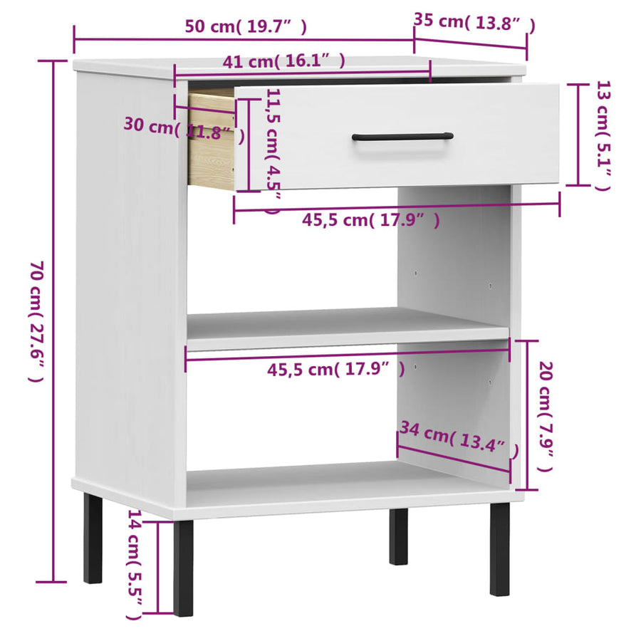 Wandkast Met Metalen Poten Oslo Massief Grenenhout Wit