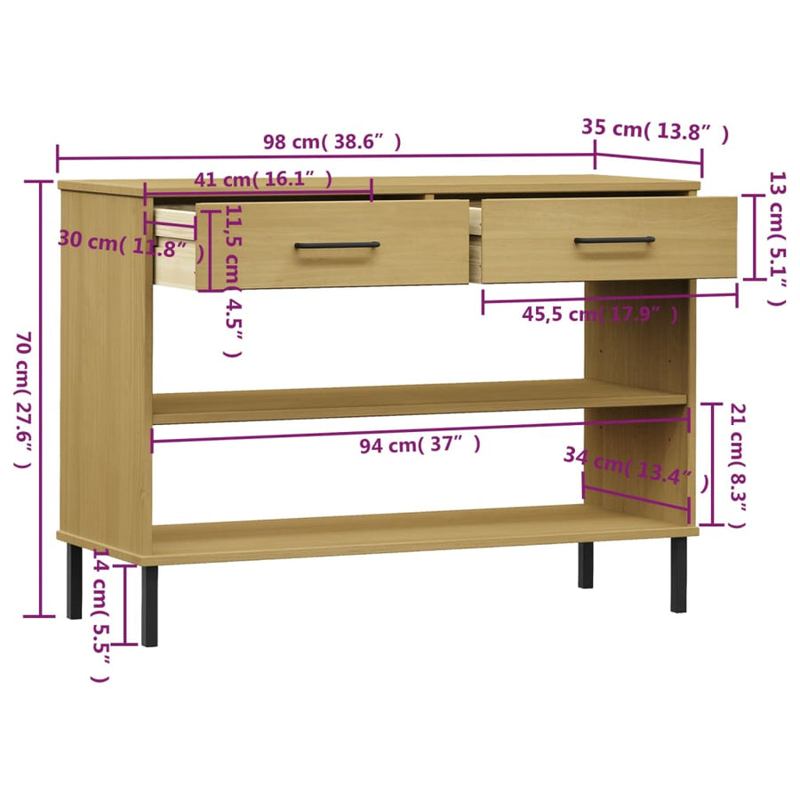 Wandkast Met Metalen Poten Oslo Massief Grenenhout Bruin