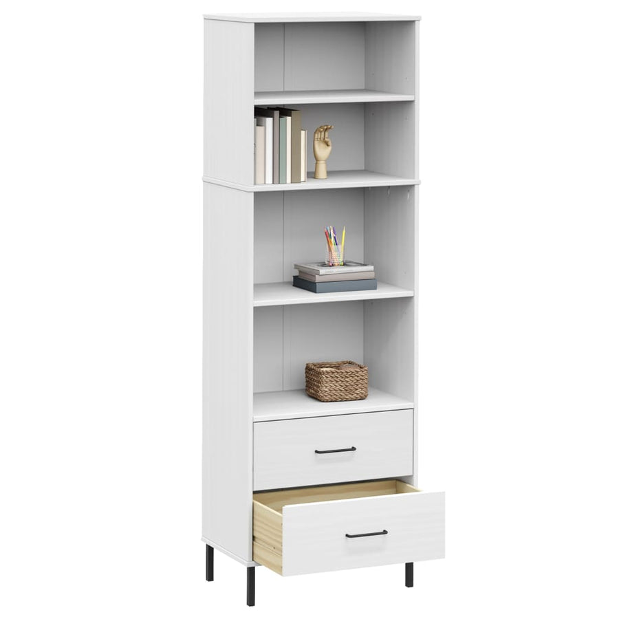 Boekenkast met 2 lades OSLO 60x35x180 cm massief hout wit