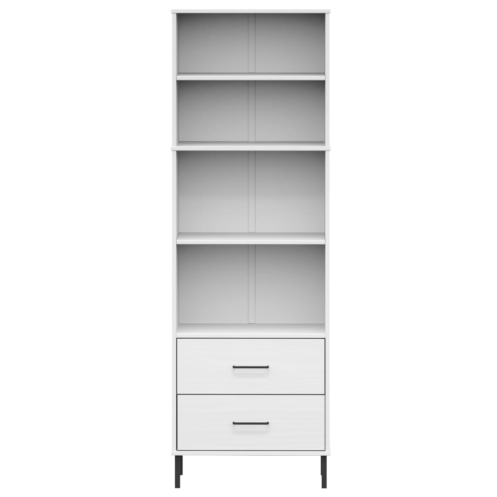 Boekenkast met 2 lades OSLO 60x35x180 cm massief hout wit