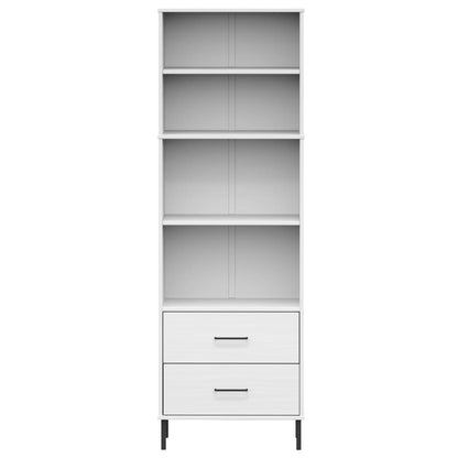 Boekenkast met 2 lades OSLO 60x35x180 cm massief hout wit