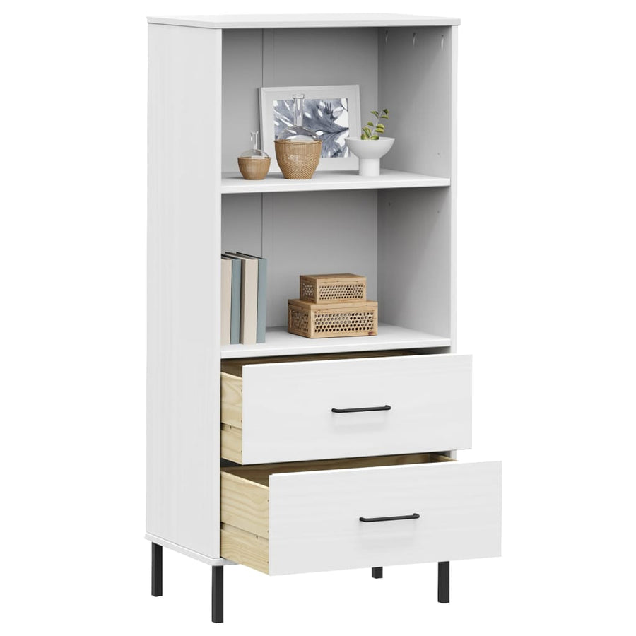 Boekenkast Met 2 Lades Oslo 60X35X128,5 Cm Massief Hout Wit