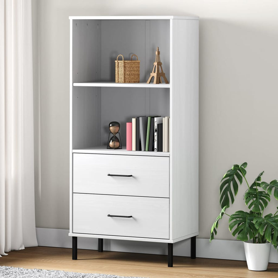 Boekenkast Met 2 Lades Oslo 60X35X128,5 Cm Massief Hout Wit