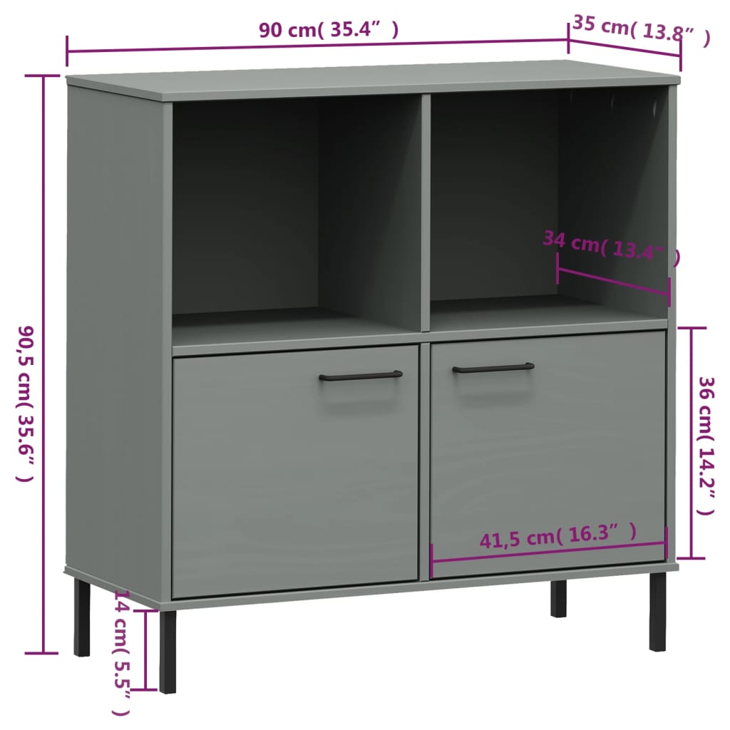 Boekenkast Met Metalen Poten Oslo 90X35X90,5 Cm Hout Grijs
